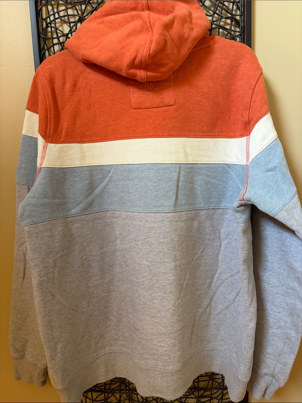 Men's Colorblock Pullover Hoodie in Rust, Light Blue & Gray - Picture 3 of 5